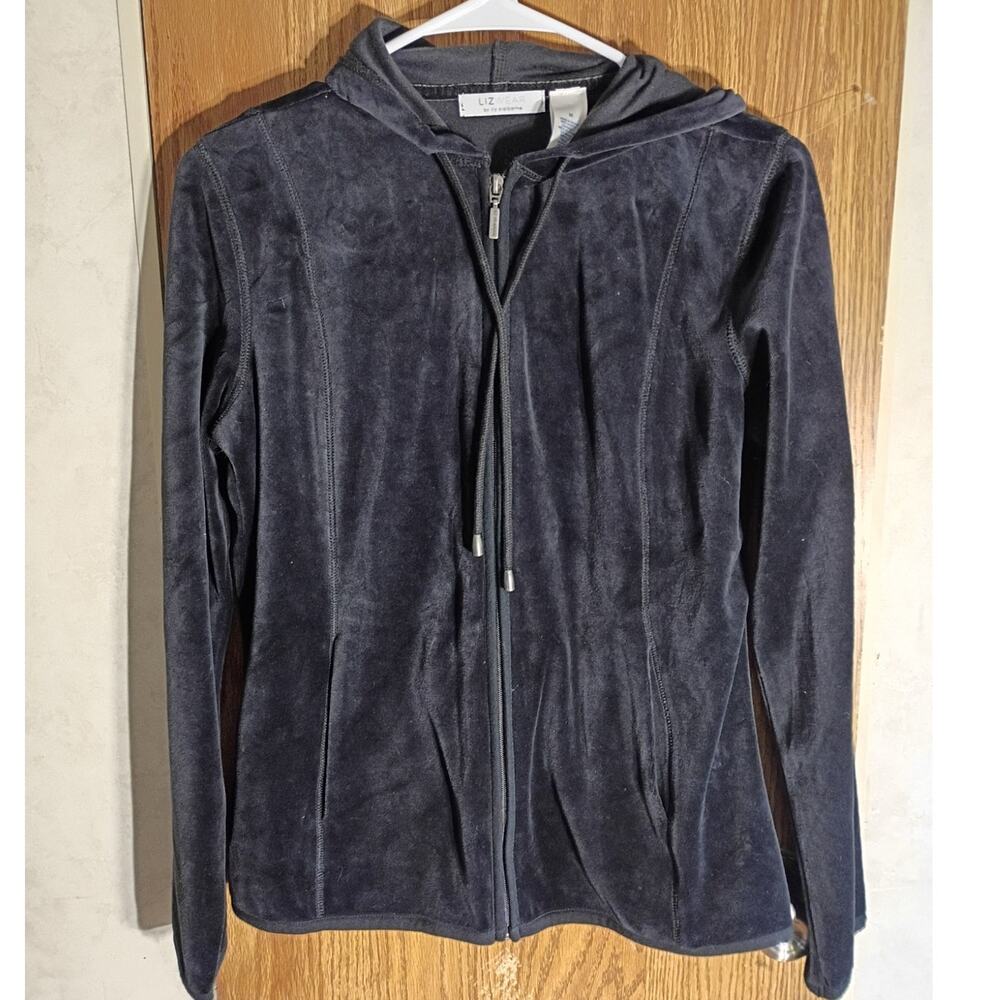 NWT Liz Claiborne Velour Zip Hoodie Black Soft Lounge Y2K Minimalist Medium